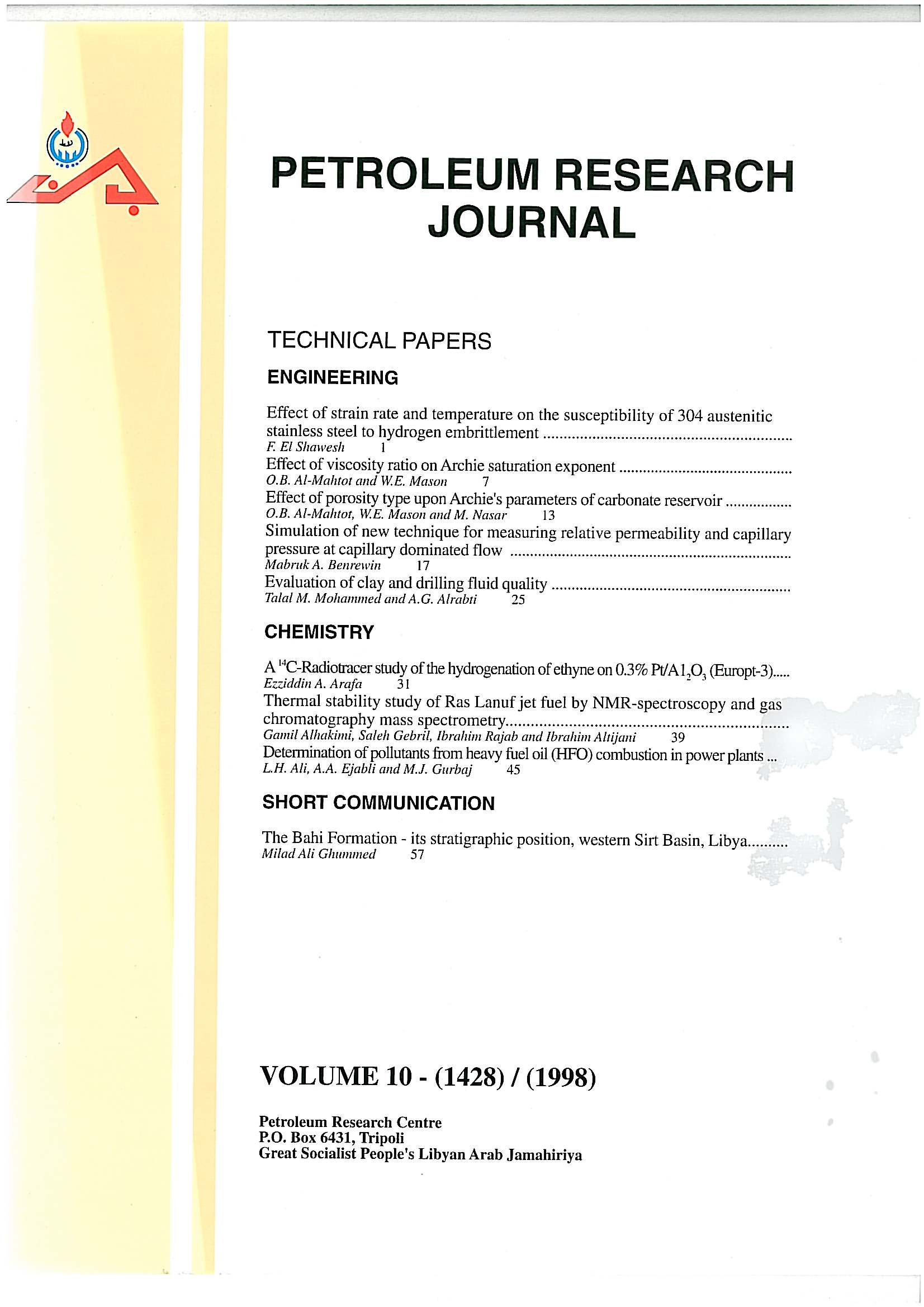 Petroleum Research Journal Volume 10