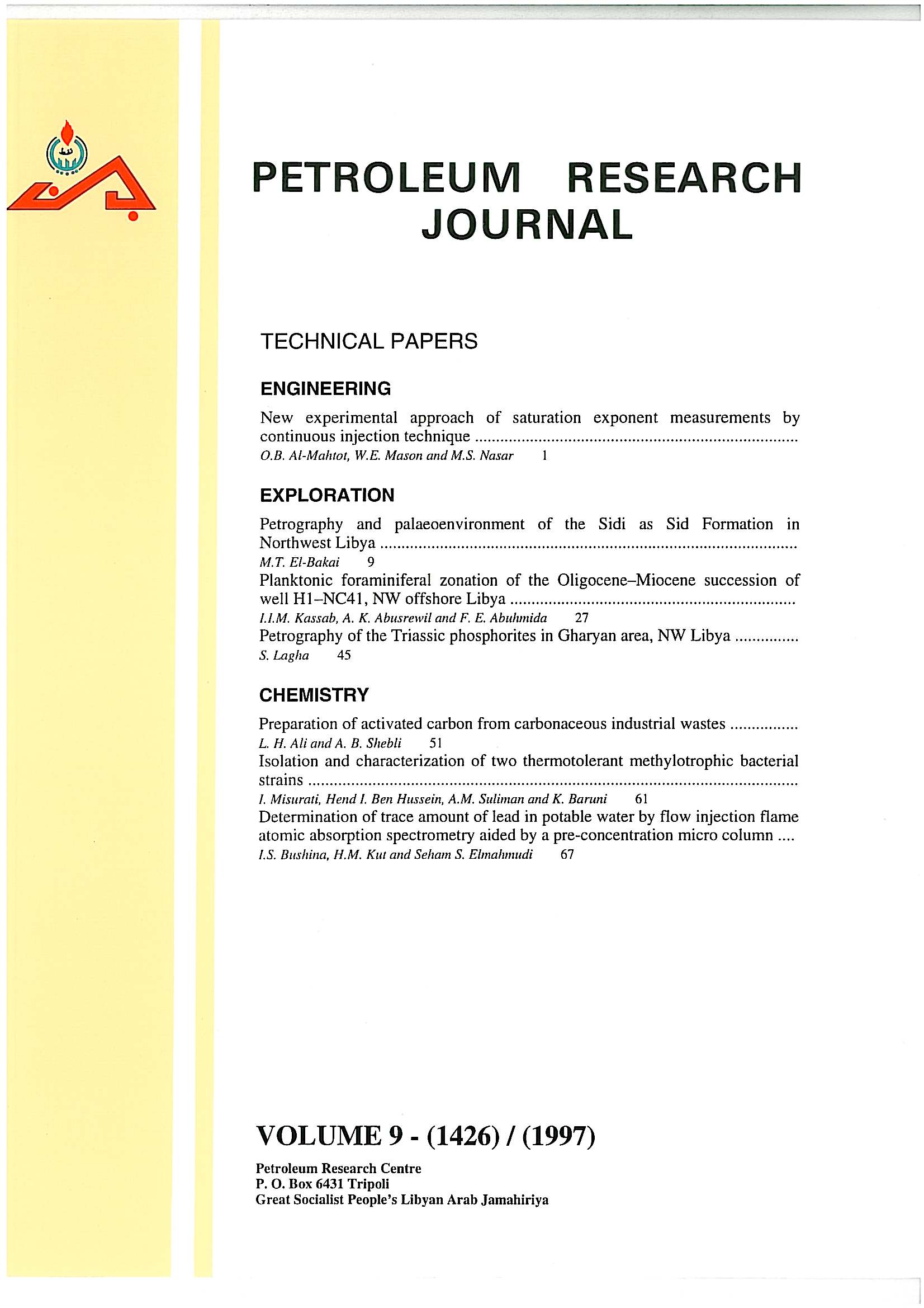 Petroleum Research Journal Volume 09