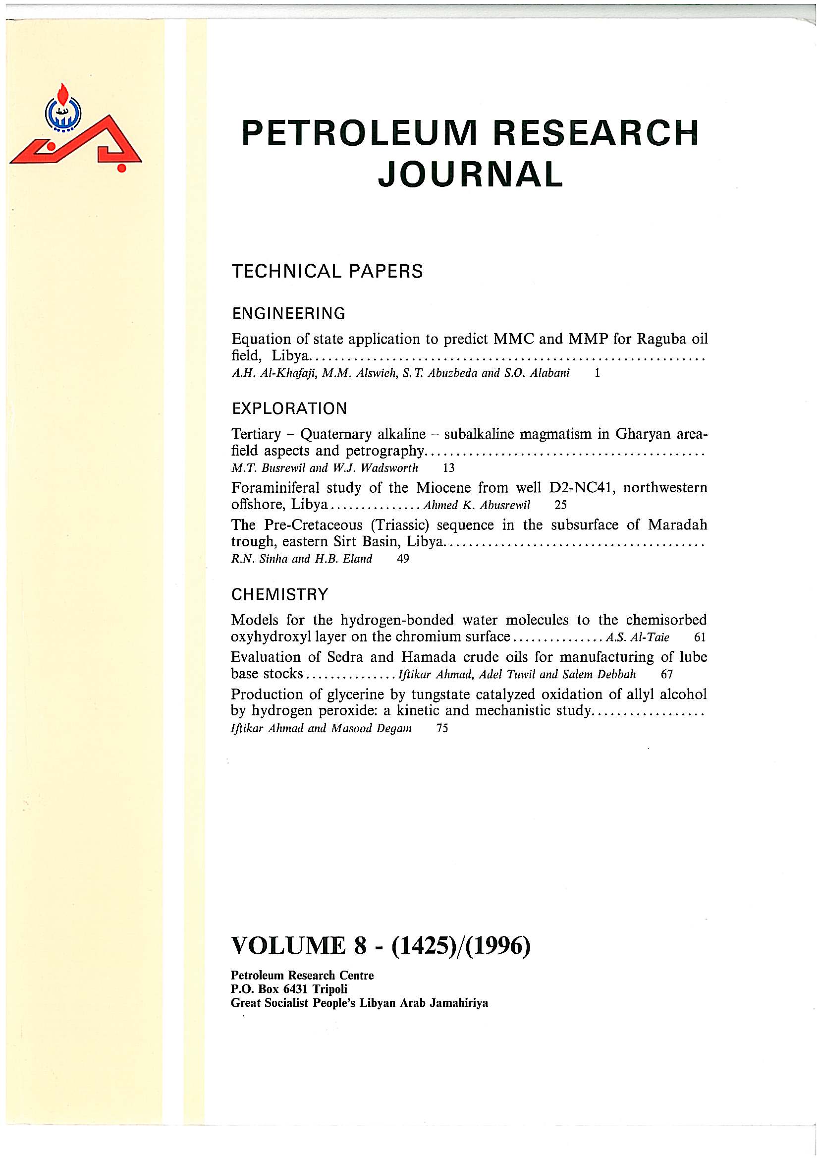 Petroleum Research Journal Volume 08