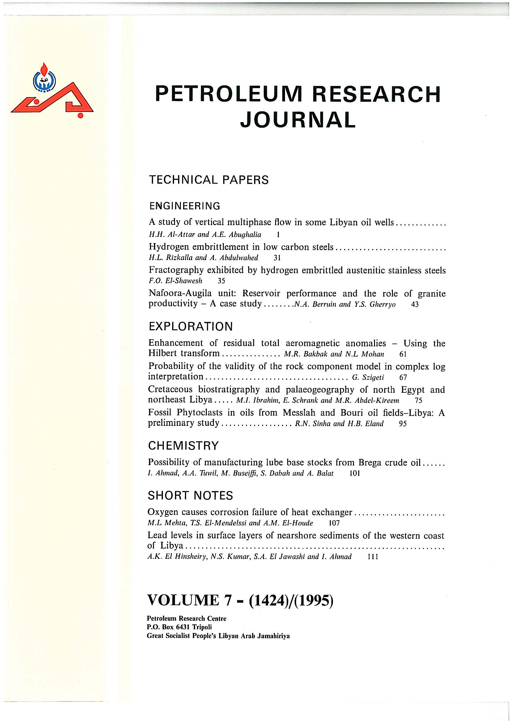 Petroleum Research Journal Volume 07