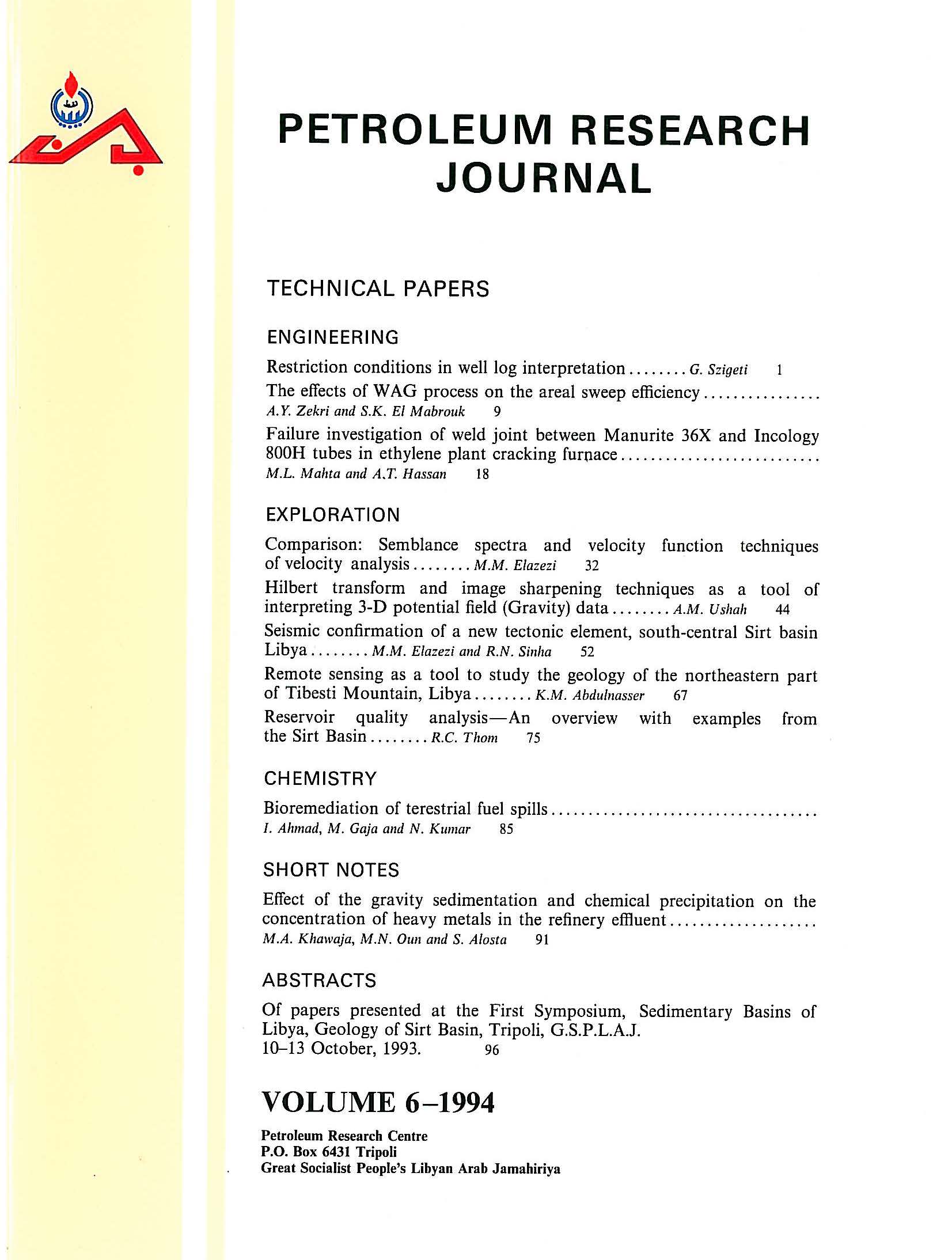 Petroleum Research Journal Volume 06