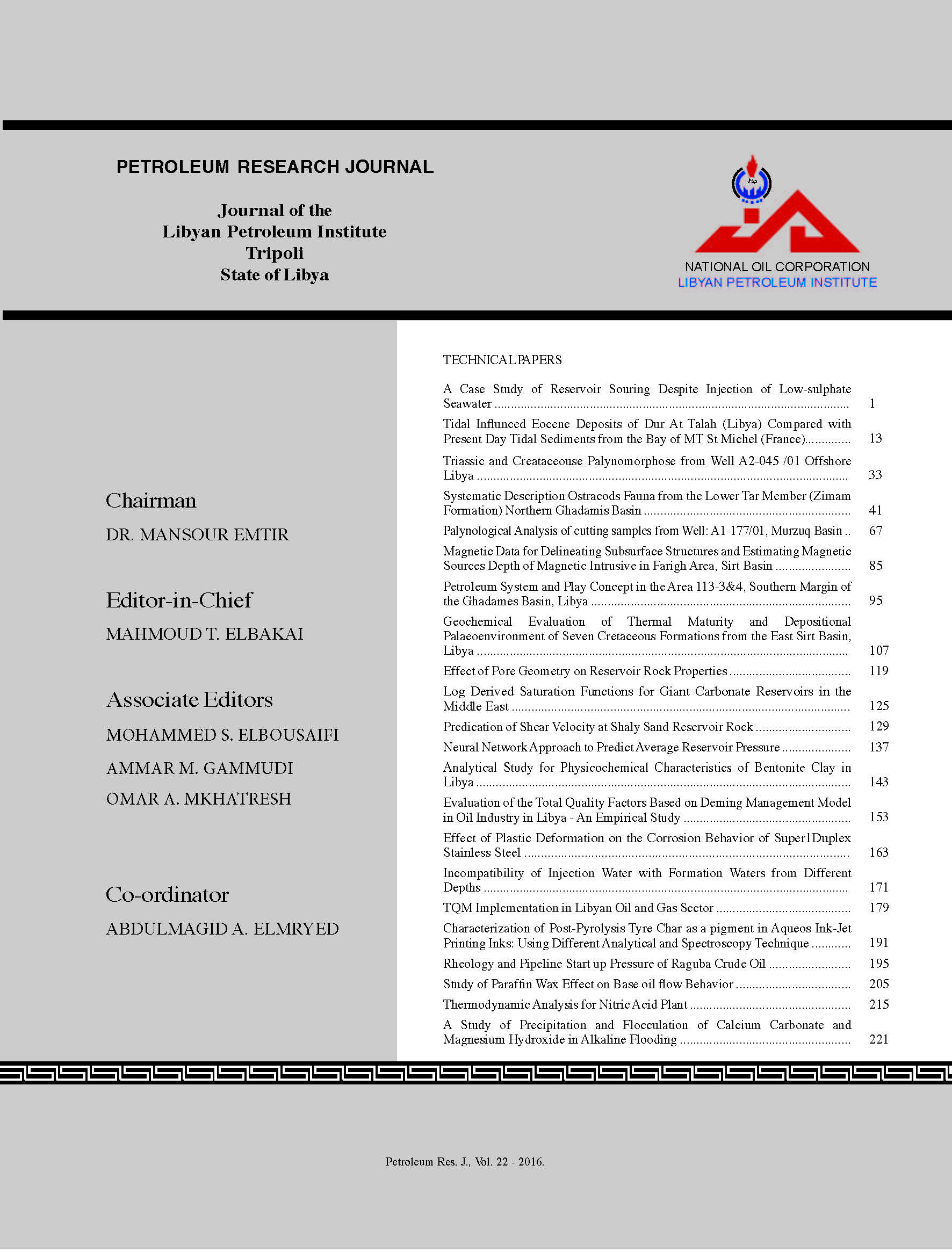 Petroleum Research Journal Volume 22